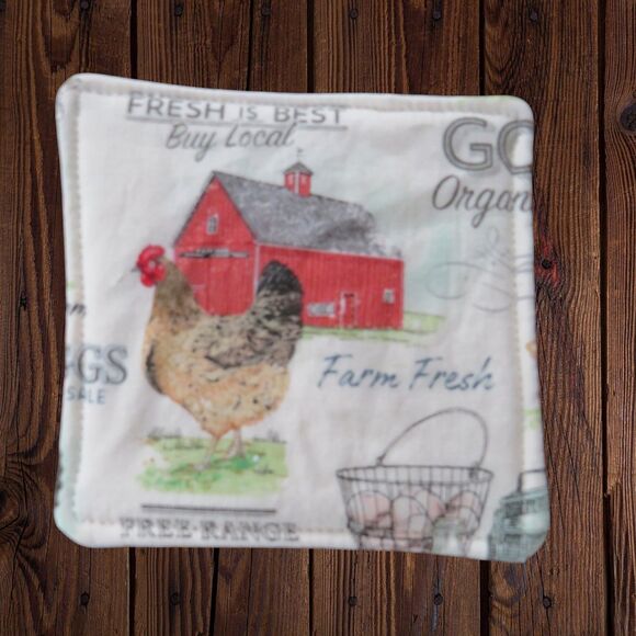 Fabric Coasters, Set Of 4, Farm Animal Reversible Country Floral Mug Rugs - Picture 6 of 9